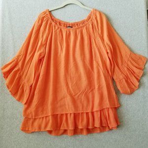 Cocomo Woman 1X Bohemian Layered Flowy Tunic Blouse Top Stretch Flutter Sleeve